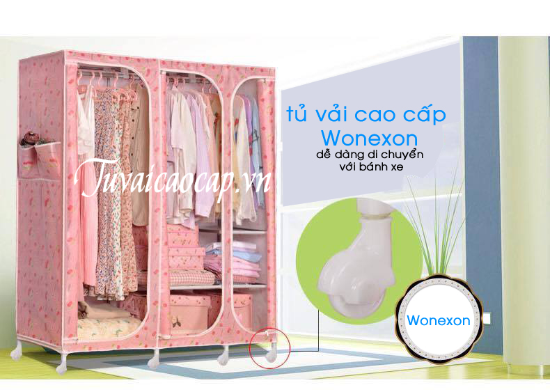 Tủ vải cao cấp Wonexon màu hồng chấm bi